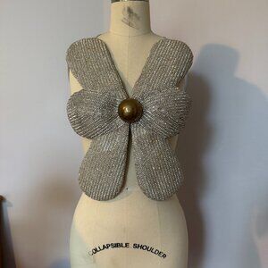 AREA NYC Rare Crystal Embellished Sequined Silver Flower Top Size XS/S